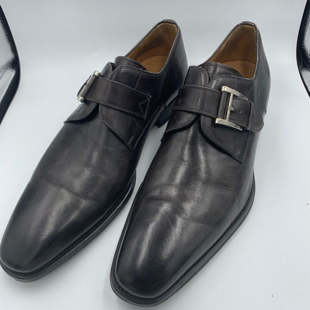 Magnanni Monk Strap Dress Shoes Mens 9.5 W Brown Leather Made Spain 13276
